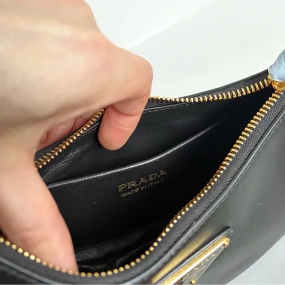 Prada Black Leather Crescent Shoulder Bag with Gold Hardware - Picture 3 of 4